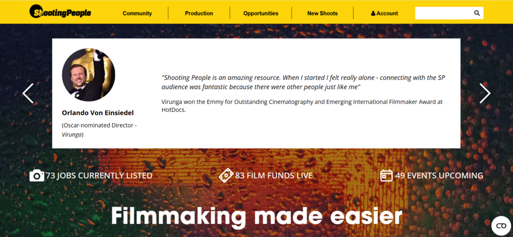 Landing page for ShootingPeople